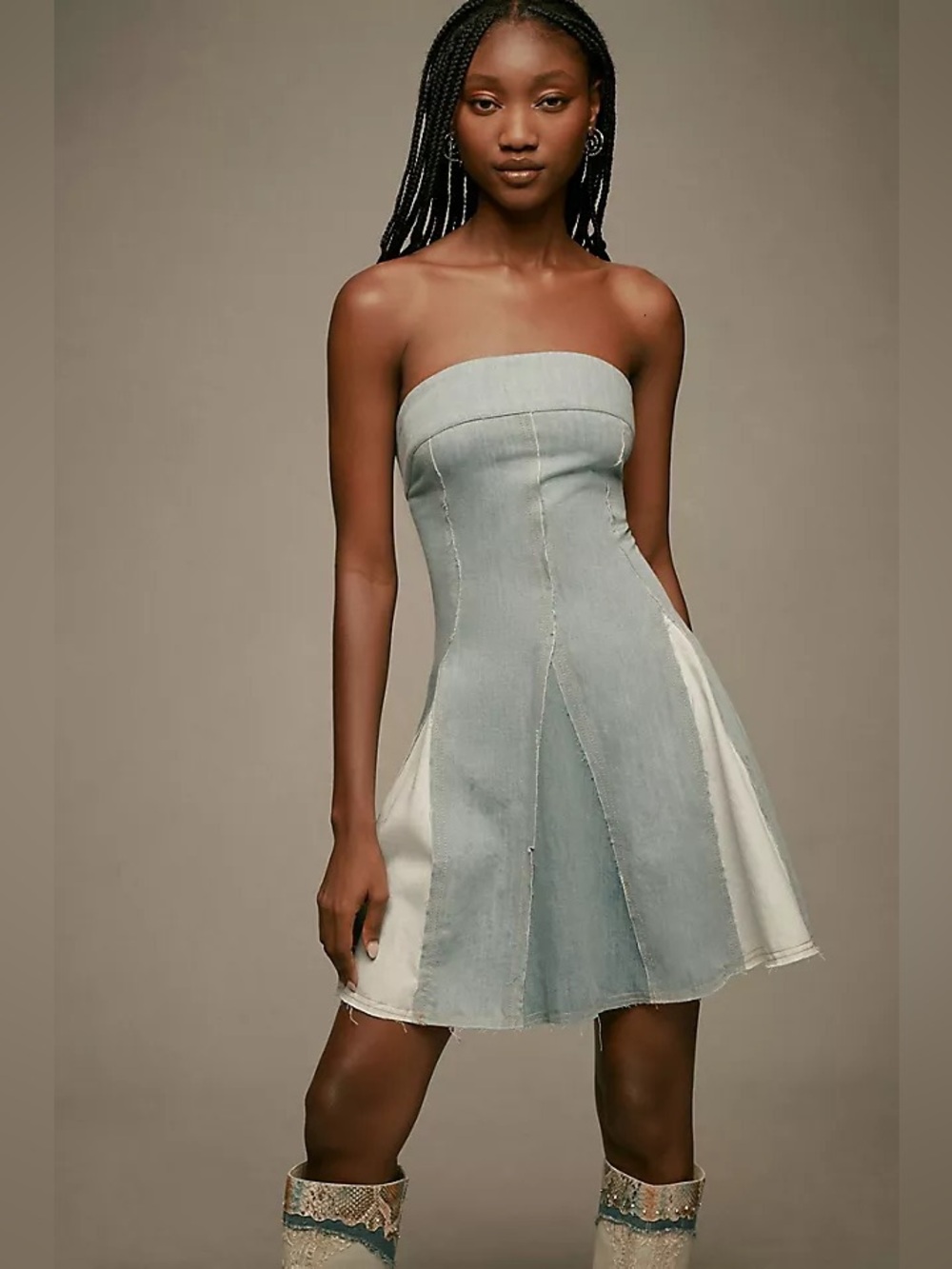Pilcro Strapless Seamed Denim Mini Dress